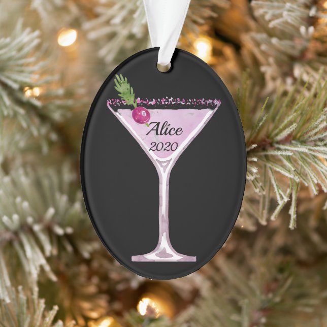 Pink Christmas Cocktail Personalized Ornament (Tree)