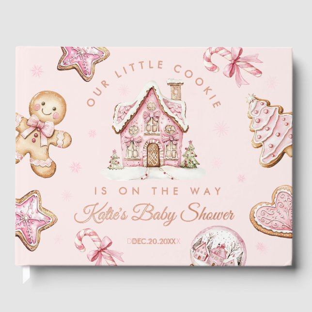 Pink Christmas Cookie Baby Shower Foil Guestbook (Front)