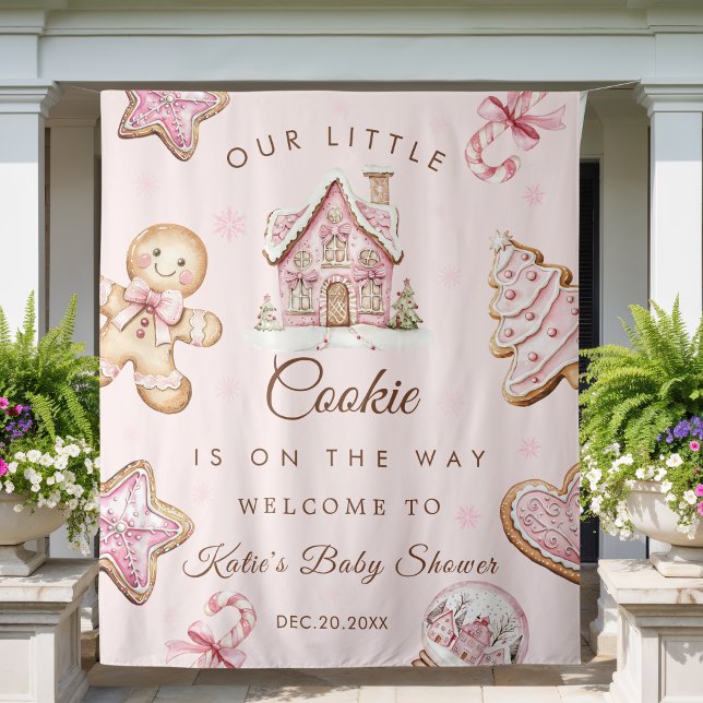 Pink Christmas Cookie Baby Shower Girl Tapestry (Creator Uploaded)