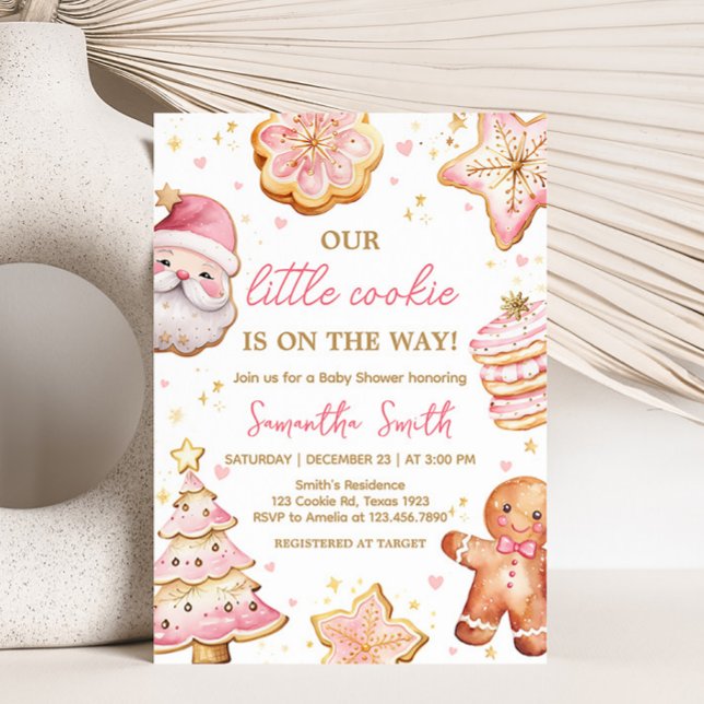 Pink Christmas Cookie Baby Shower  Invitation (A Little Cookie Baby Shower Invitation)