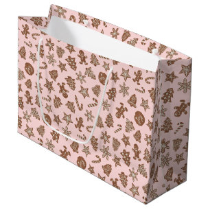 Pink Christmas Cookies Pattern Large Gift Bag
