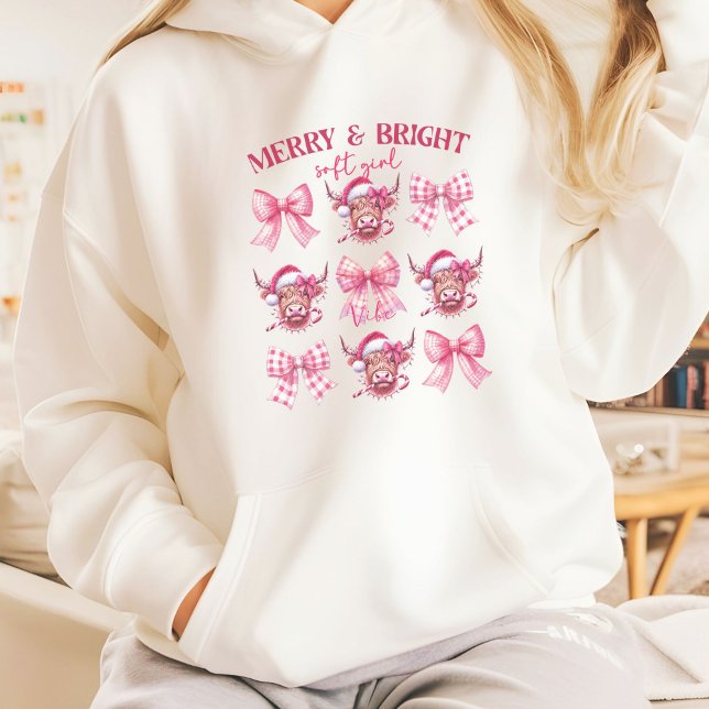 Pink Christmas Coquette bows and cows Hoodie (Creator Uploaded)