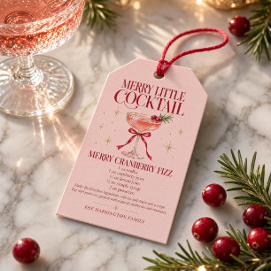 Pink Christmas Cranberry Fizz Cocktail Gift Tags