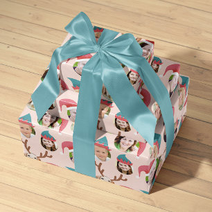 Pink Christmas Crew Six Photo Custom Gift Wrap