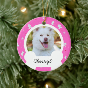 pink christmas Custom Dog Photo  Ceramic Tree Decoration