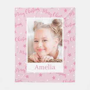 Pink Christmas Custom Photo Girl Fleece Blanket