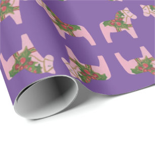 Pink Christmas Dala Horse Wrapping Paper