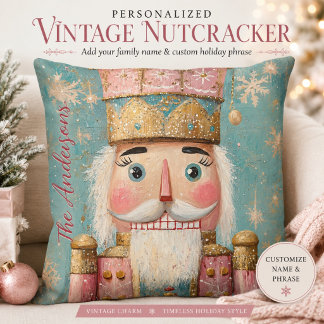 Pink Christmas Decor Nutcracker Vintage Family Cushion