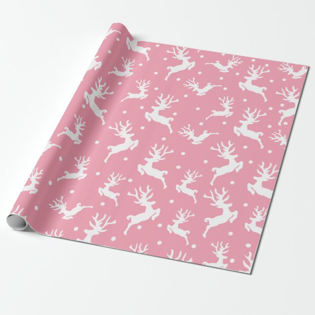 Pink Christmas Deer wrapping paper (Unrolled)