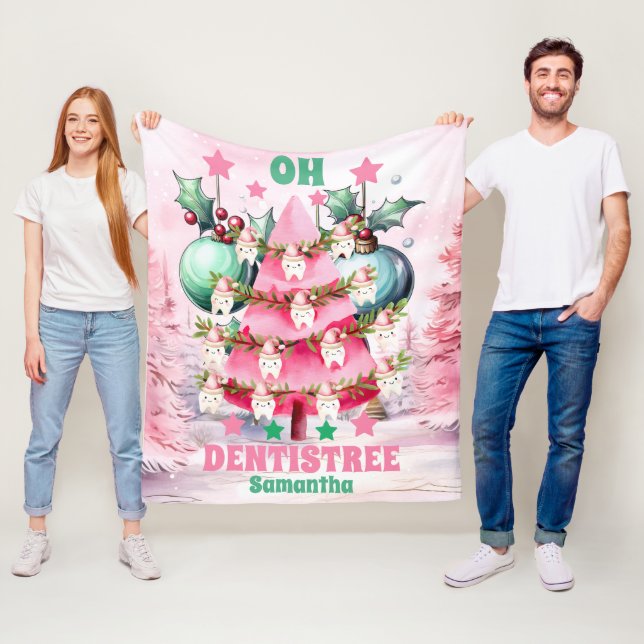 Pink Christmas Dentist Merry Christmas Fleece Blanket (In Situ)