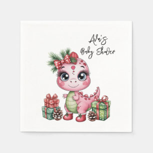 Pink Christmas Dino Girl Baby Shower Napkin