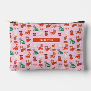 Pink Christmas Dogs Girl Personalised Cosmetic Bag