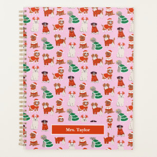 Pink Christmas Dogs Teacher Personalised Planner