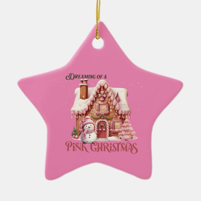 Pink Christmas Dream Ceramic Tree Decoration (Front)