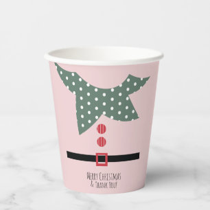 Pink Christmas Elf Suit Holiday Party Paper Cups