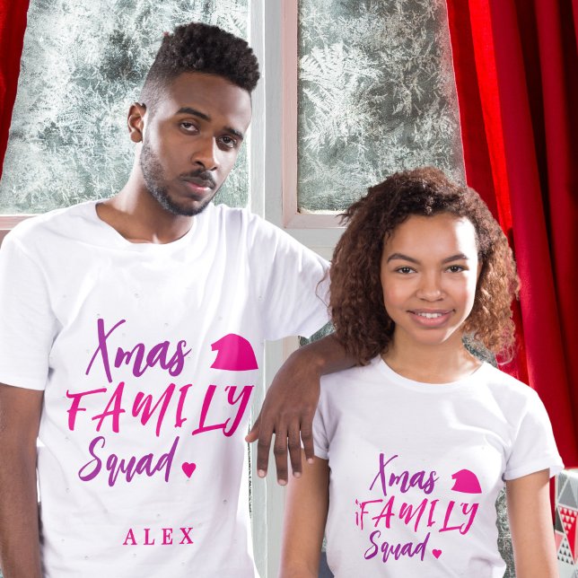 Pink Christmas family squad Santa hat personalised T-Shirt (Creator Uploaded)