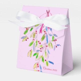 Pink Christmas Favor Box with Mistletoe