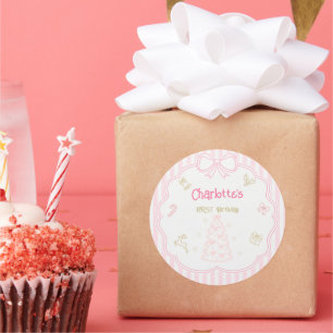 Pink Christmas First Birthday Stickers