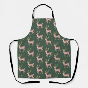Pink Christmas Floral Reindeer Woodland Vintage  Apron