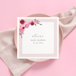 Pink Christmas Floral Winter Girl Baby Shower Napkin