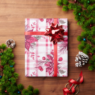 Pink Christmas Flower Wrapping Paper