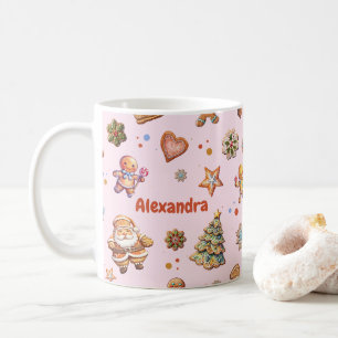 Pink Christmas Fun Cute Gingerbread Name Custom Coffee Mug
