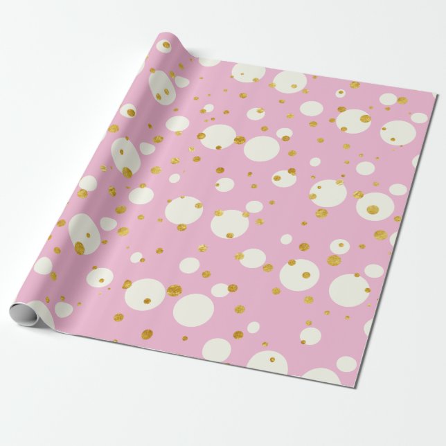 Pink Christmas Geometric design Dotty  Wrapping Paper (Unrolled)
