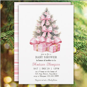 Pink Christmas Gift Baby Shower Invitation