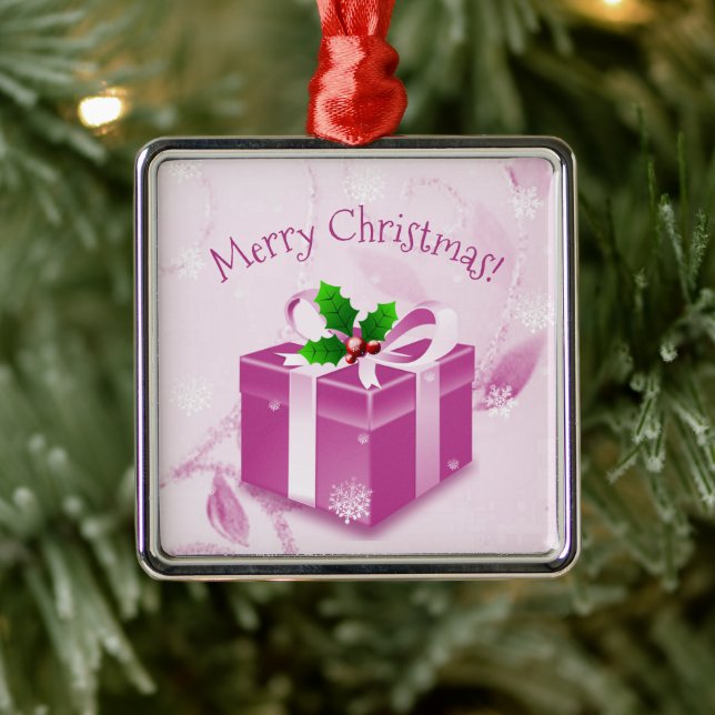 Pink Christmas Gift Ceramic Ornament (Tree)