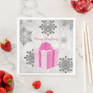 Pink Christmas Gift Holiday Paper Napkin