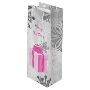 Pink Christmas Gift Holiday Wine Gift Bag