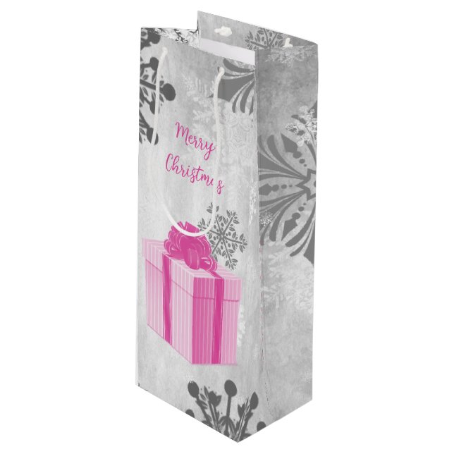 Pink Christmas Gift Holiday Wine Gift Bag (Front Angled)