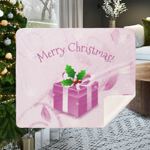 Pink Christmas Gift Sherpa Blanket