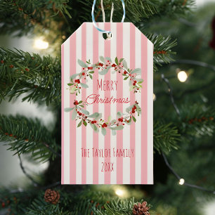 Pink Christmas Gift Tag Merry Christmas Floral W