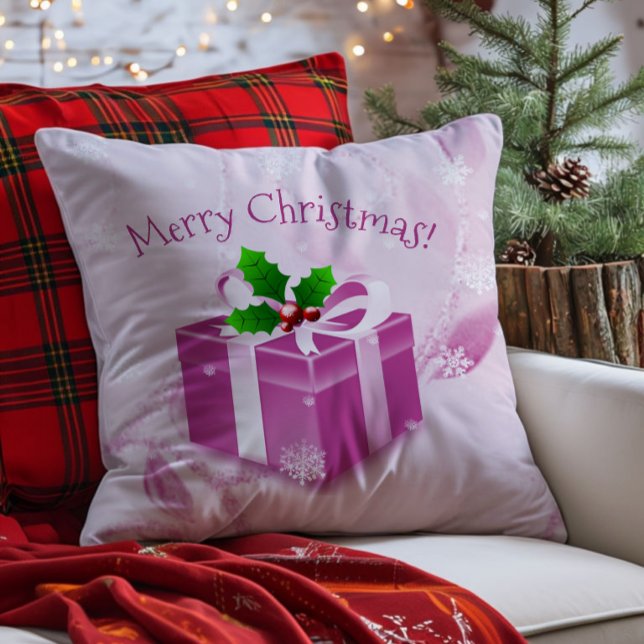Pink Christmas Gift Throw Pillow (Pink Christmas Gift Throw Pillow)