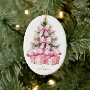 Pink Christmas Gifts Ceramic Tree Decoration