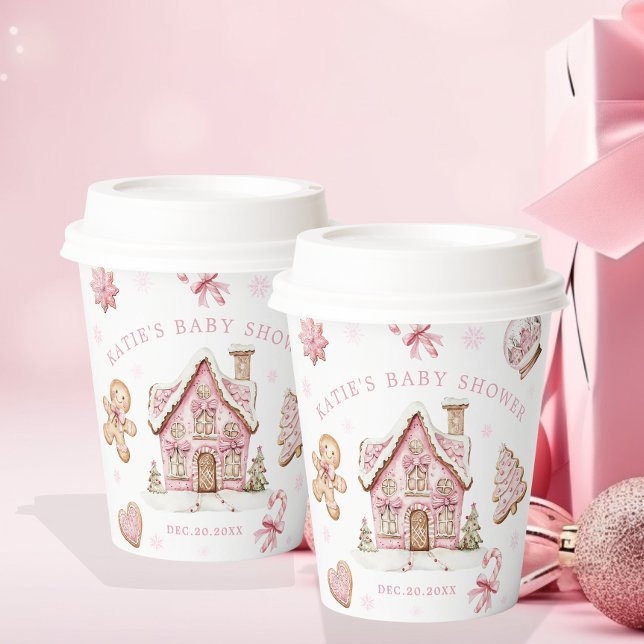 Pink Christmas Gingerbread Cookie Baby Shower Girl Paper Cups (Creator Uploaded)