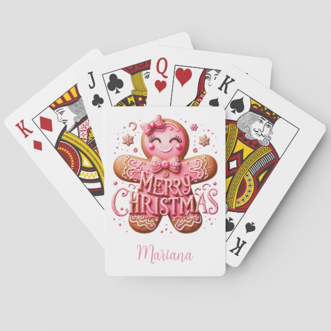 Pink Christmas Gingerbread Playing Cards (Back)