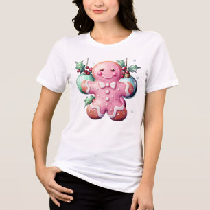 Pink Christmas Gingerbread Tri-Blend Shirt