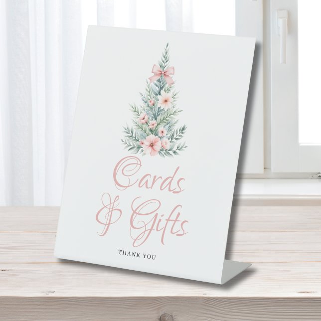 Pink Christmas Girl Baby Shower Cards Gifts  Pedestal Sign (Creator Uploaded)