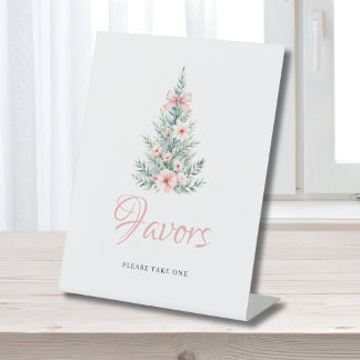 Pink Christmas Girl Baby Shower Favour Pedestal Sign