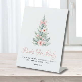 Pink Christmas Girl Books For Baby Shower Pedestal Sign