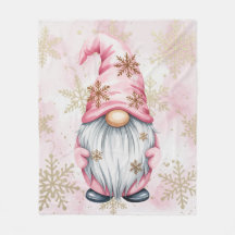 Pink Christmas Gnome Gold Snowflakes