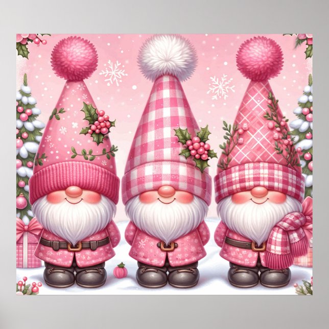 Pink Christmas Gnomes Poster (Front)