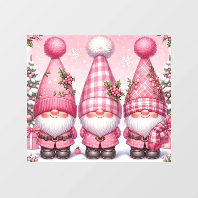 Pink Christmas Gnomes Window Cling (Sheet)