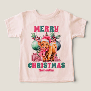 Pink Christmas Highland Cow Personalised Name