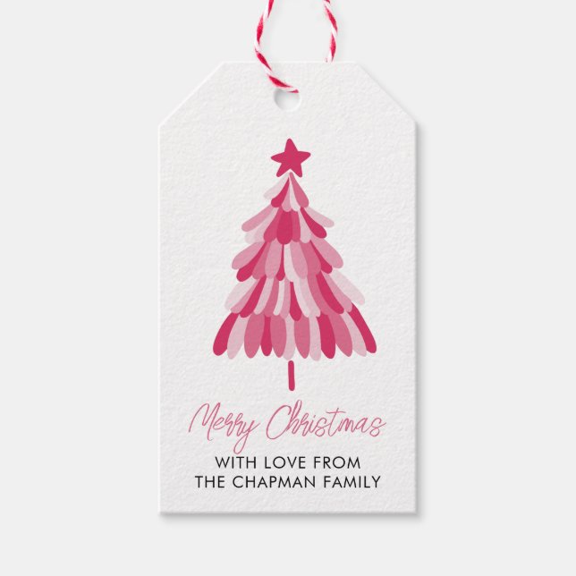 Pink Christmas Holiday tree Gift Tags (Front)