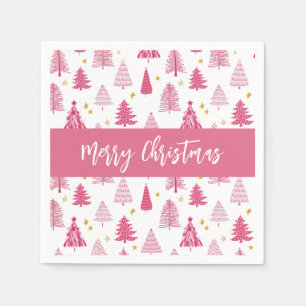 Pink Christmas Holiday tree Napkin