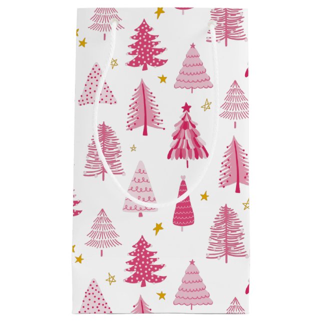 Pink Christmas Holiday tree Small Gift Bag (Front)