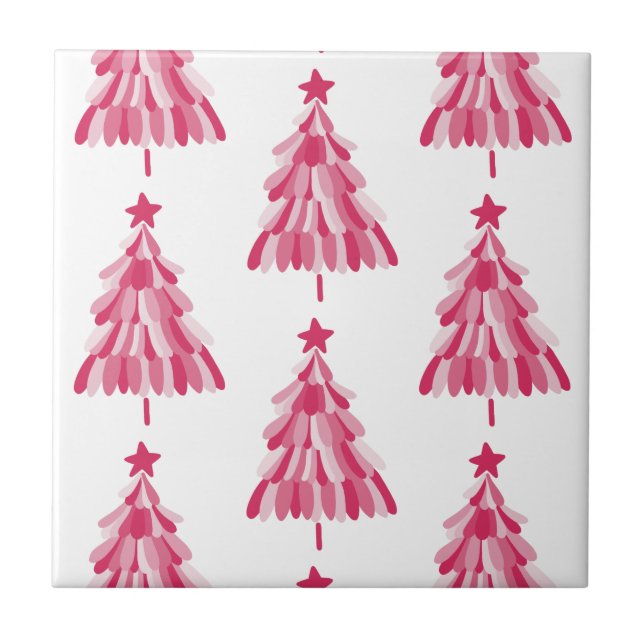 Pink Christmas Holiday tree Tile (Front)
